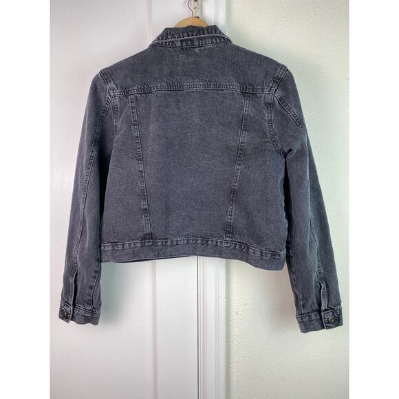 Cotton On Women's Size 8 Washed Black Button Up Crop Denim Trucker Jacket - Picture 3 of 5